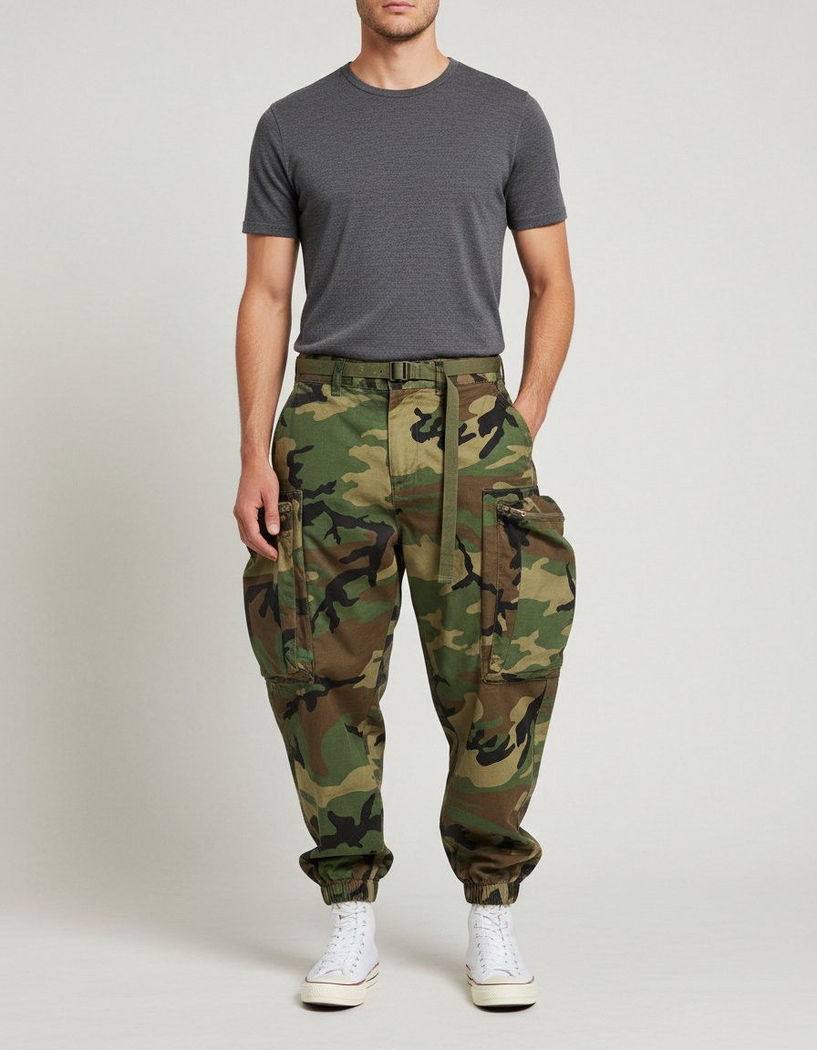 Pantalon Cargo Camouflage Militaire Ample Multipoches Streetwear Homme - Imprimé Toile