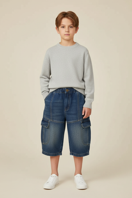 Pantalon Cargo Denim Ample Bleu Délavé Enfant - Jean