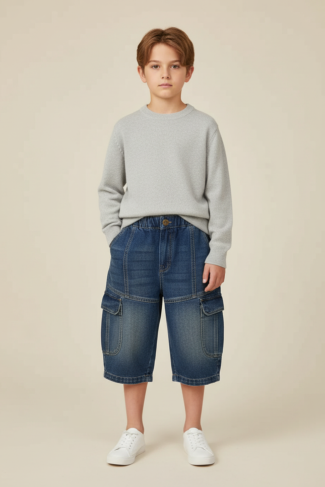 Pantalon Cargo Denim Ample Bleu Délavé Enfant - Jean