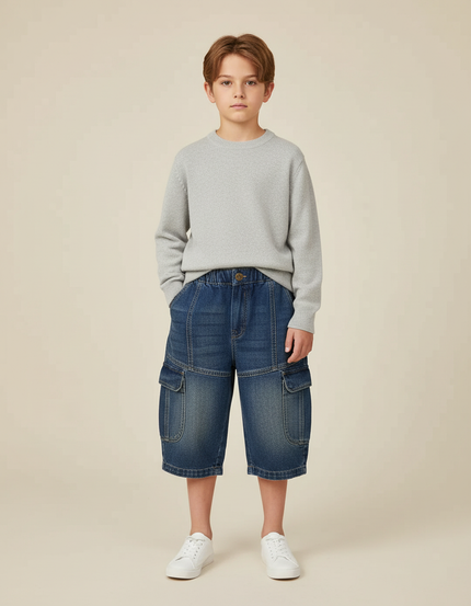 Pantalon Cargo Denim Ample Bleu Délavé Enfant - Jean