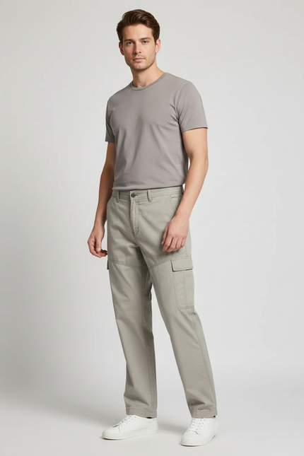 Pantalon Cargo Gris Coton Décontracté Multipoches - Kaki Toile