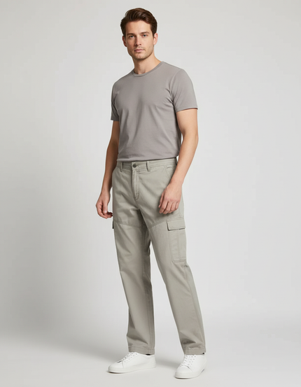 Pantalon Cargo Gris Coton Décontracté Multipoches - Kaki Toile