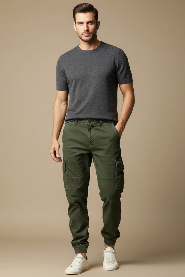 Pantalon Cargo Homme Vert Militaire Slim Coton - Kaki Toile