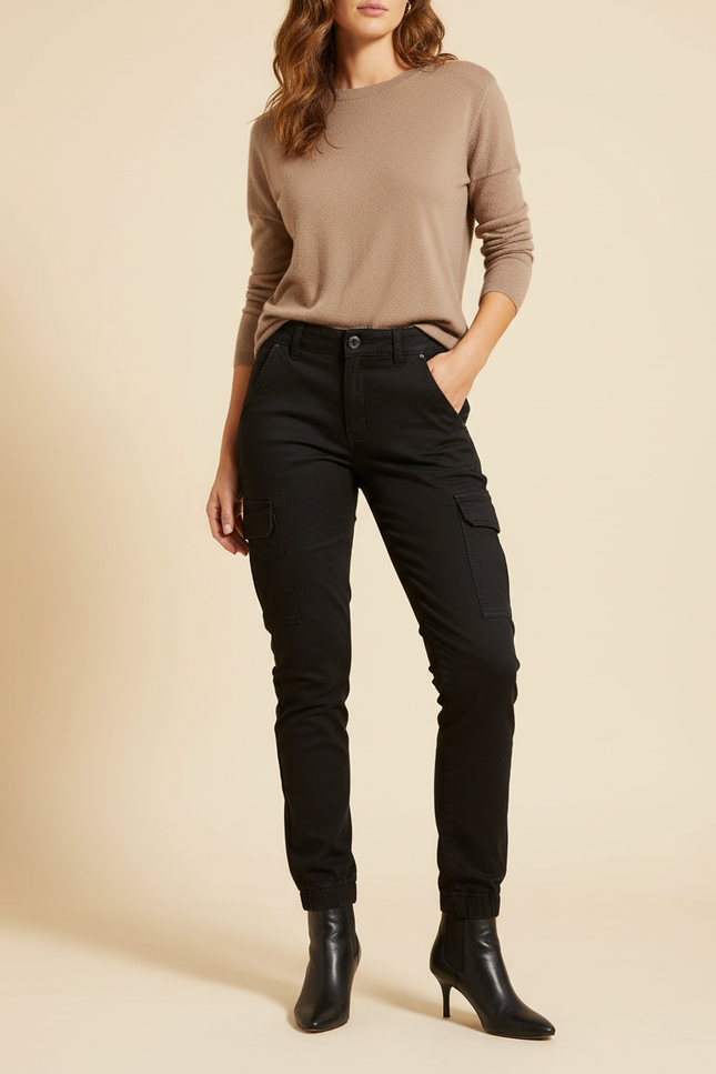 Pantalon Cargo Noir Slim Taille Basse Femme - Toile