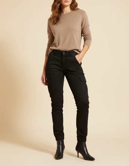 Pantalon Cargo Noir Slim Taille Basse Femme - Toile