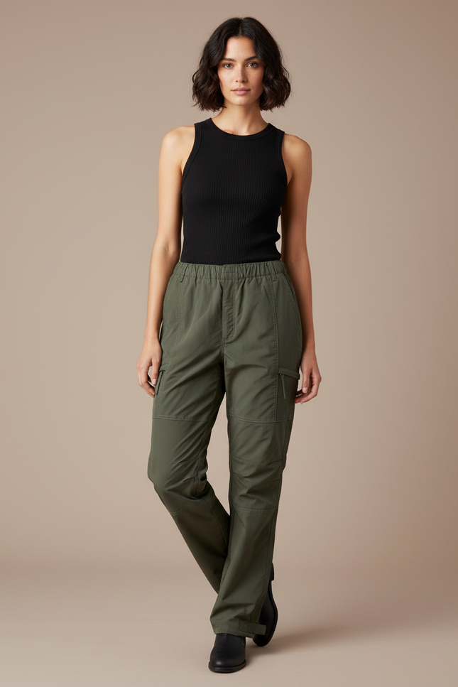 Pantalon Cargo Vert Militaire Ample Décontracté Femme - Kaki Toile