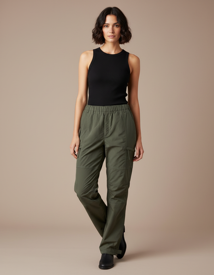 Pantalon Cargo Vert Militaire Ample Décontracté Femme - Kaki Toile