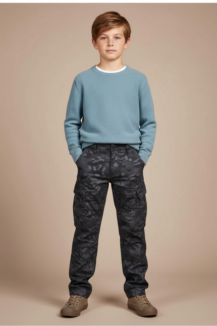 Pantalon Cargo Camouflage Noir Garçon Décontracté - Coton