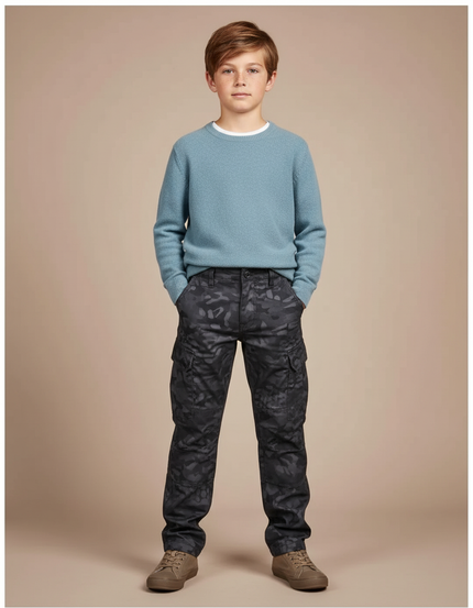 Pantalon Cargo Camouflage Noir Garçon Décontracté - Coton