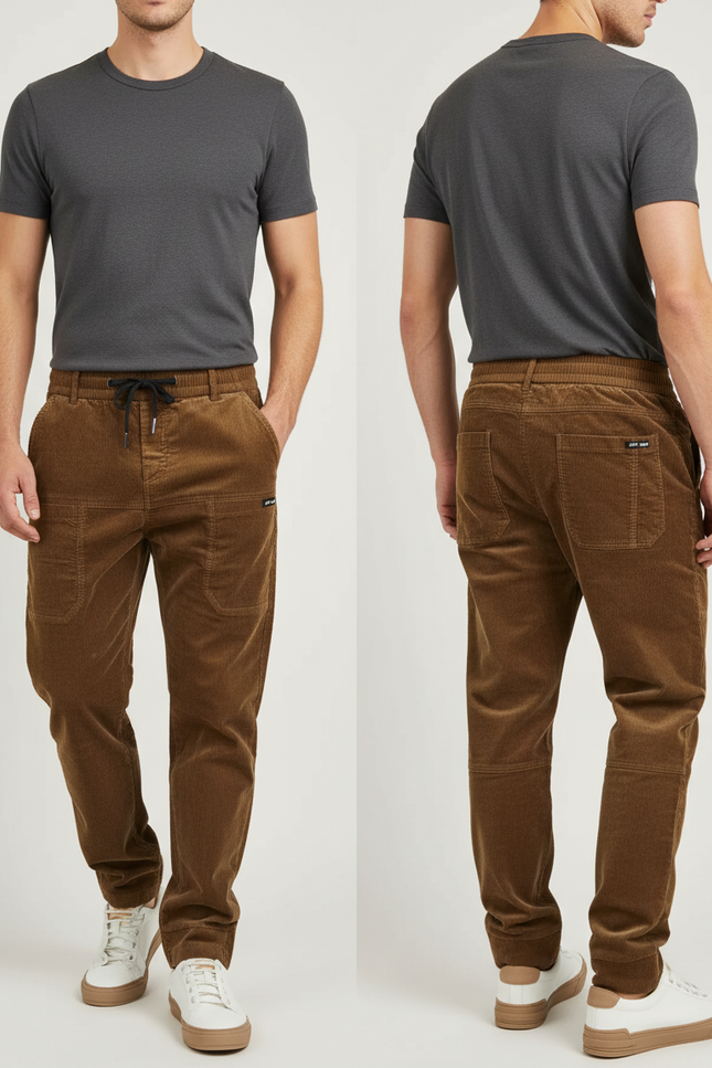 Pantalon Cargo Velours Côtelé Marron Décontracté Multipoches - Cordé