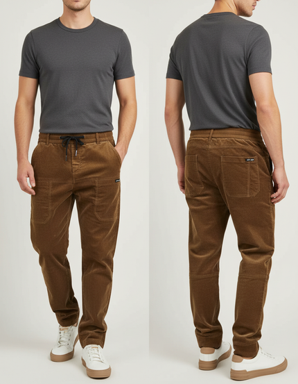 Pantalon Cargo Velours Côtelé Marron Décontracté Multipoches - Cordé