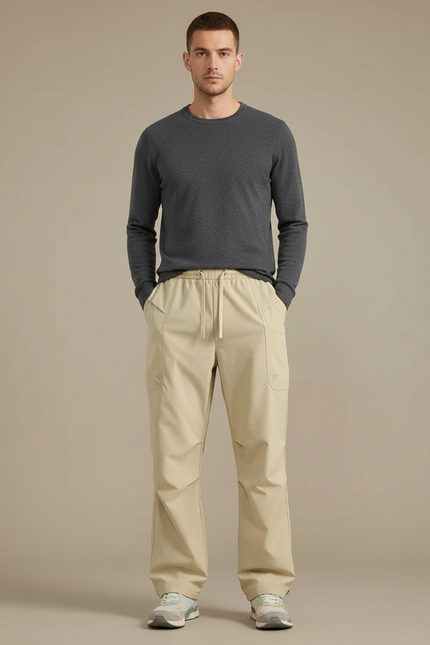 Pantalon Cargo Beige Ample Décontracté Homme Coton