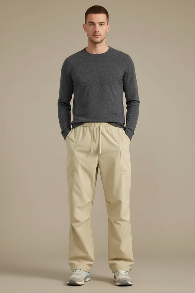 Pantalon Cargo Beige Ample Décontracté Homme Coton