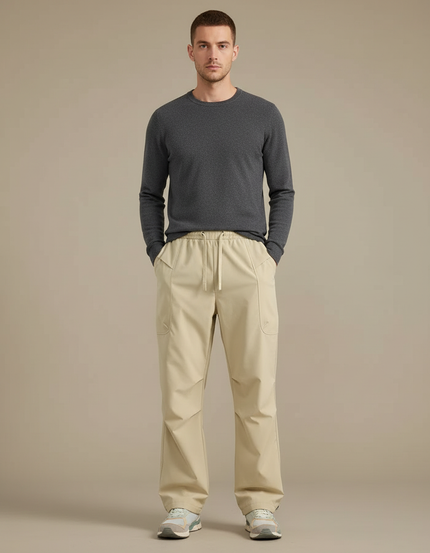 Pantalon Cargo Beige Ample Décontracté Homme Coton