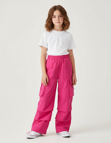 Pantalon Cargo Rose Fuchsia Ample Enfant Fille - Polyester