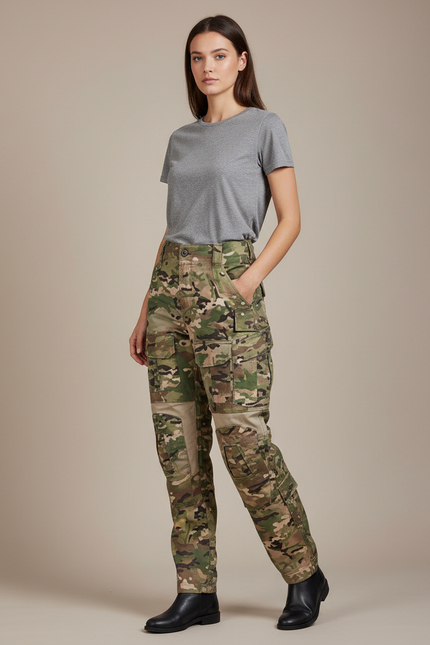 Pantalon Cargo Camouflage Militaire Multipoches Femme - Multicolore Toile