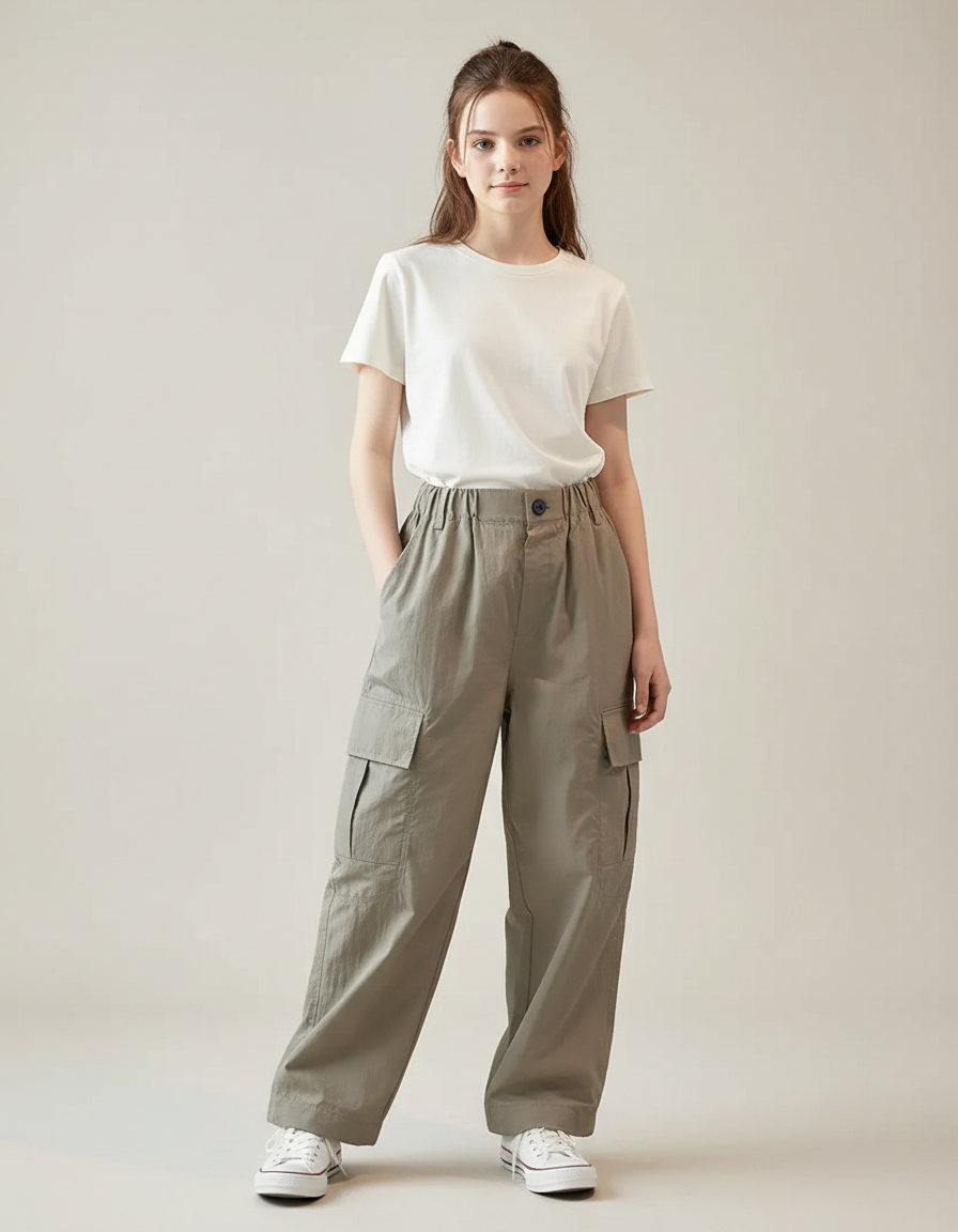 Pantalon Cargo Kaki Ample Léger Poches Multiples Femme - Polyester