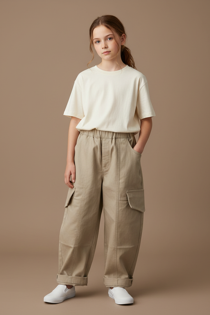 Pantalon Cargo Ample Beige Coton Polyvalent Enfant - Toile