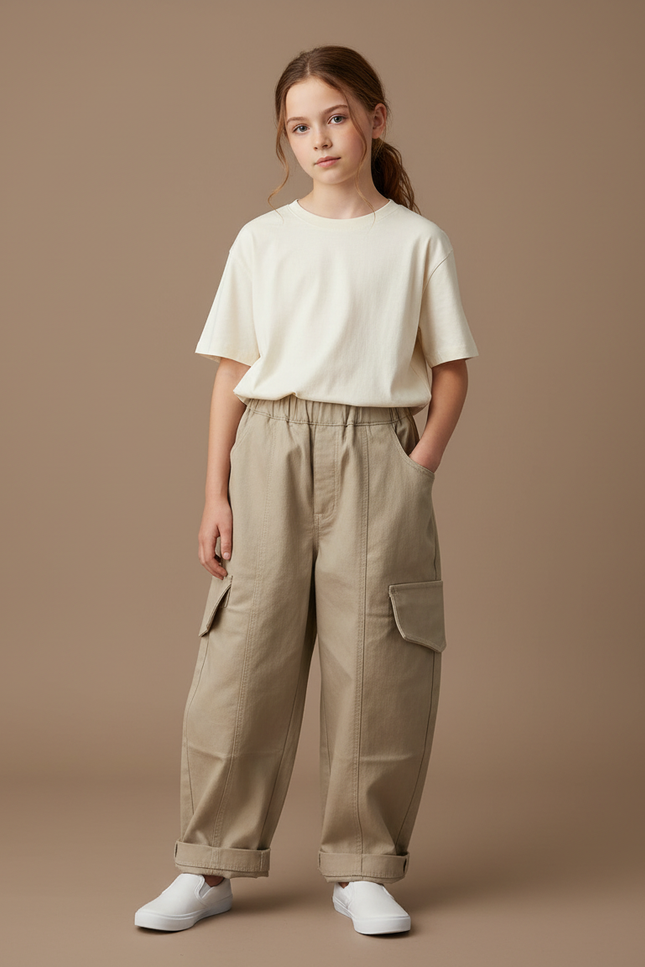 Pantalon Cargo Ample Beige Coton Polyvalent Enfant - Toile