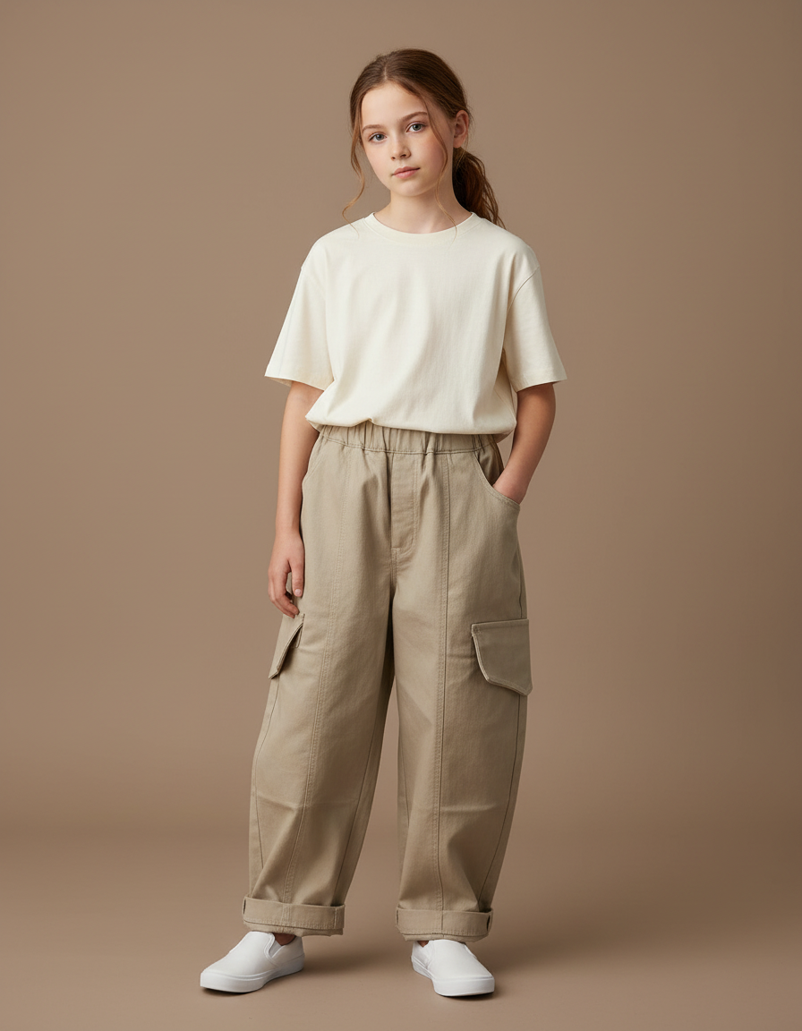 Pantalon Cargo Ample Beige Coton Polyvalent Enfant - Toile