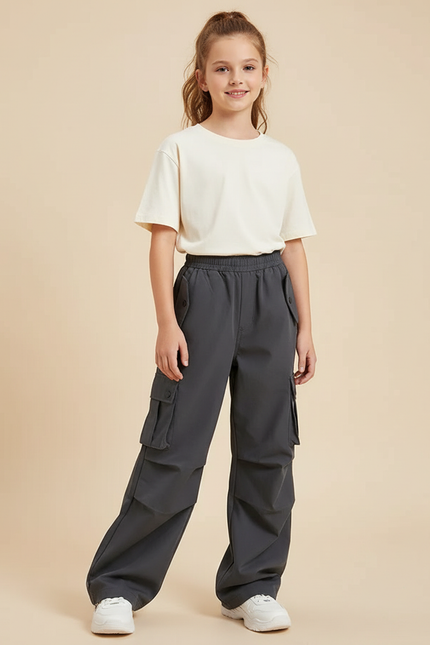 Pantalon Cargo Gris Ample Enfant Multipoches - Polyester