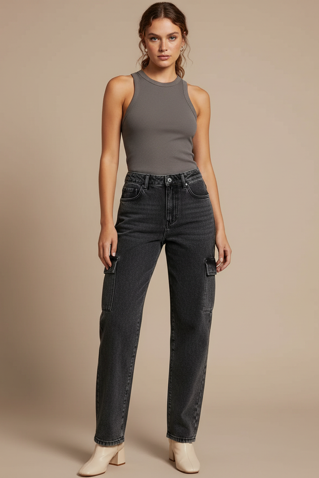 Pantalon Jeans Cargo Femme - Gris
