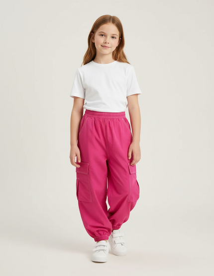 Pantalon Cargo Rose Ample Multipoches Fille Coton
