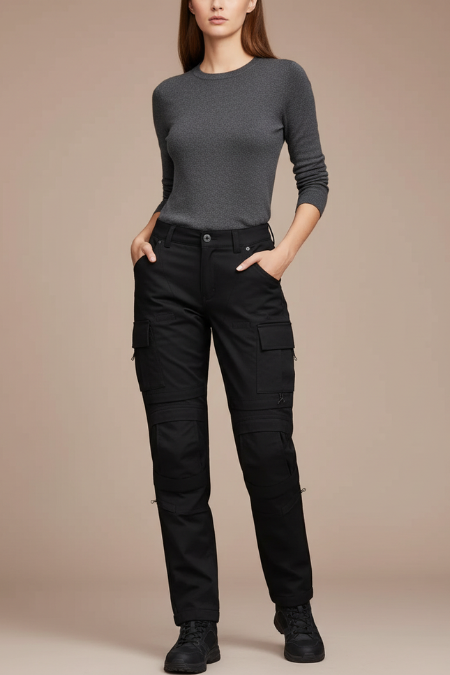 Pantalon Cargo Noir Convertible Décontracté Femme - Toile