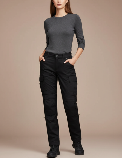 Pantalon Cargo Noir Convertible Décontracté Femme - Toile