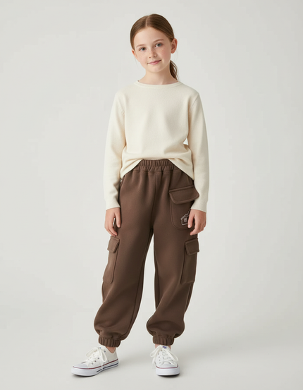 Pantalon Cargo Marron Molleton Ample Multipoches Enfant