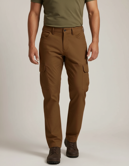 Pantalon Cargo Marron Homme Tactique Multi-Poches Respirant - Polyester