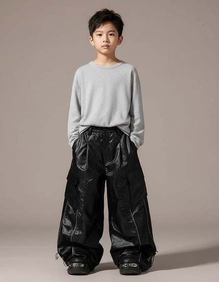 Pantalon Cargo Noir Ample Brillant Réfléchissant Enfant - Polyester