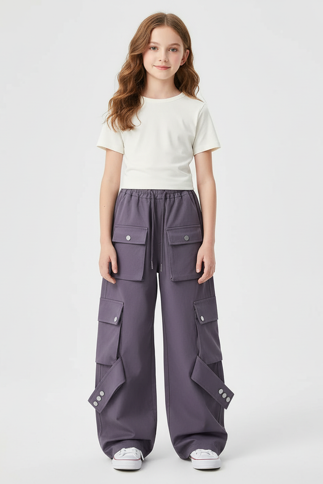 Pantalon Cargo Fille Violet Parachute Toile
