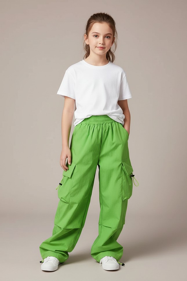 Pantalon Cargo Vert Ample Multipoches Enfant - Polyester