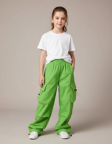 Pantalon Cargo Vert Ample Multipoches Enfant - Polyester
