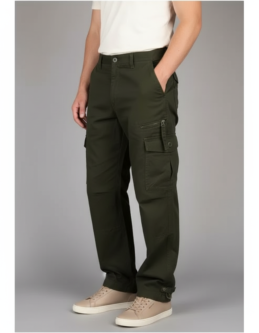 Pantalon Cargo Vert Kaki Ample Coton Multipoches