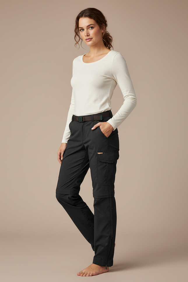 Pantalon Cargo Noir Convertible Léger Femme - Polyester
