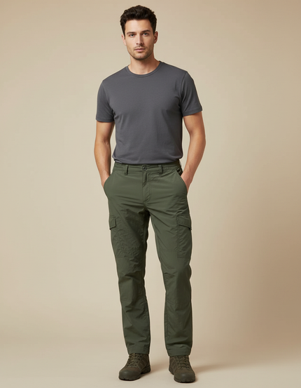 Pantalon Cargo Homme Vert Militaire Décontracté Multi-Poches - Kaki Polyester