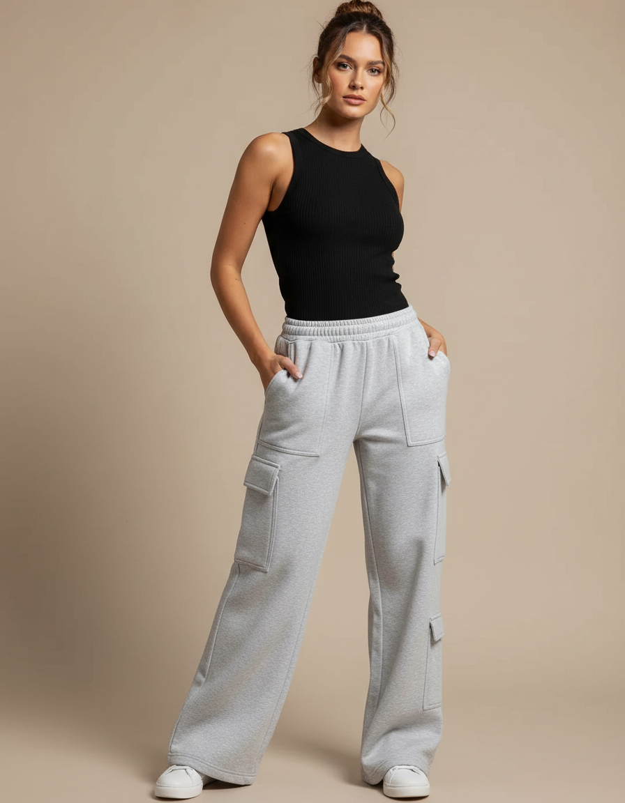 Pantalon Cargo Gris Femme - Molleton