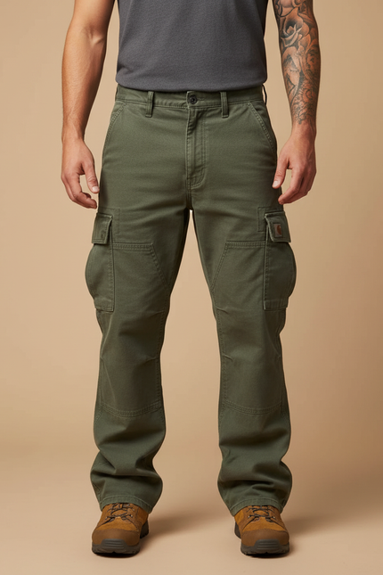 Pantalon Cargo Vert Militaire Ample Multipoches Coton - Kaki