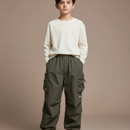 Pantalon Cargo Garçon Vert Olive Parachute - Kaki Polyester