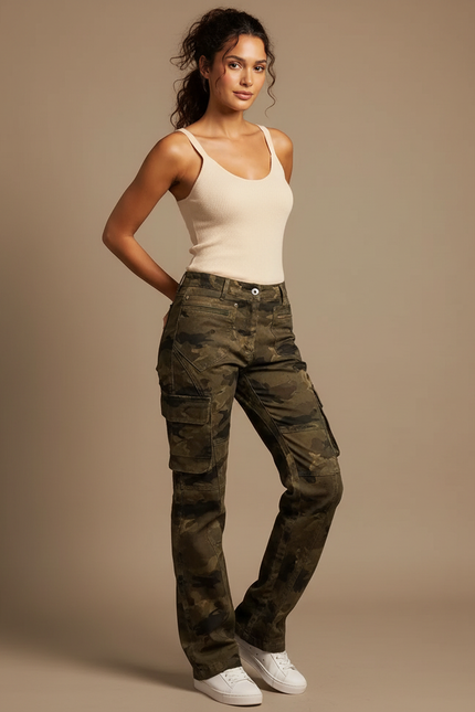 Pantalon Cargo Camouflage Femme - Imprimé Toile