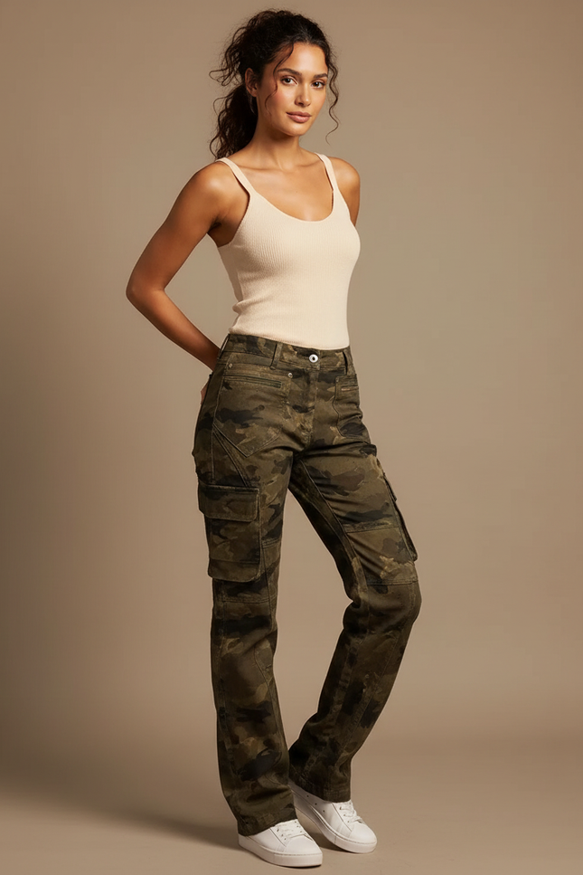 Pantalon Cargo Camouflage Femme - Imprimé Toile