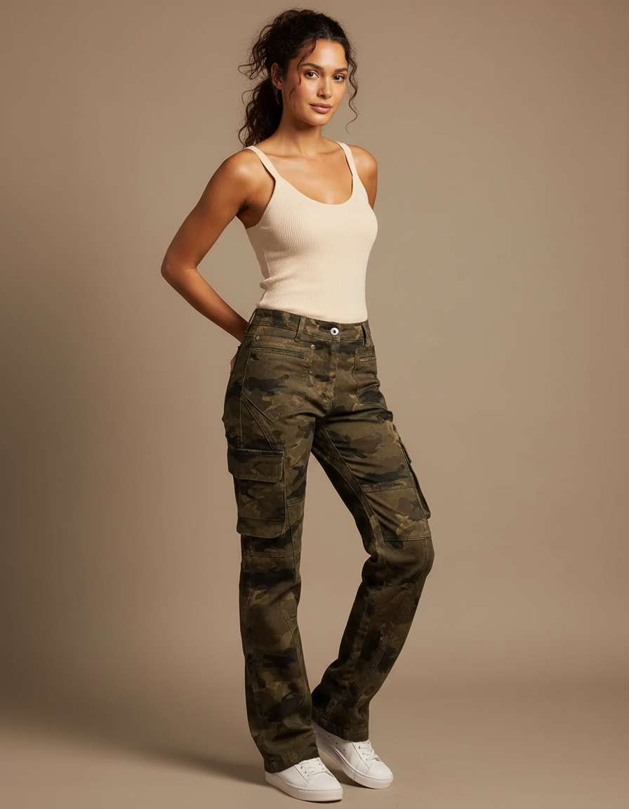 Pantalon Cargo Camouflage Femme - Imprimé Toile