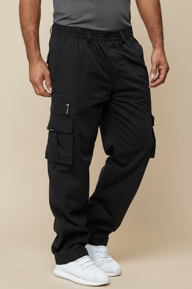Pantalon Cargo Taille Élastique - Noir Polyester
