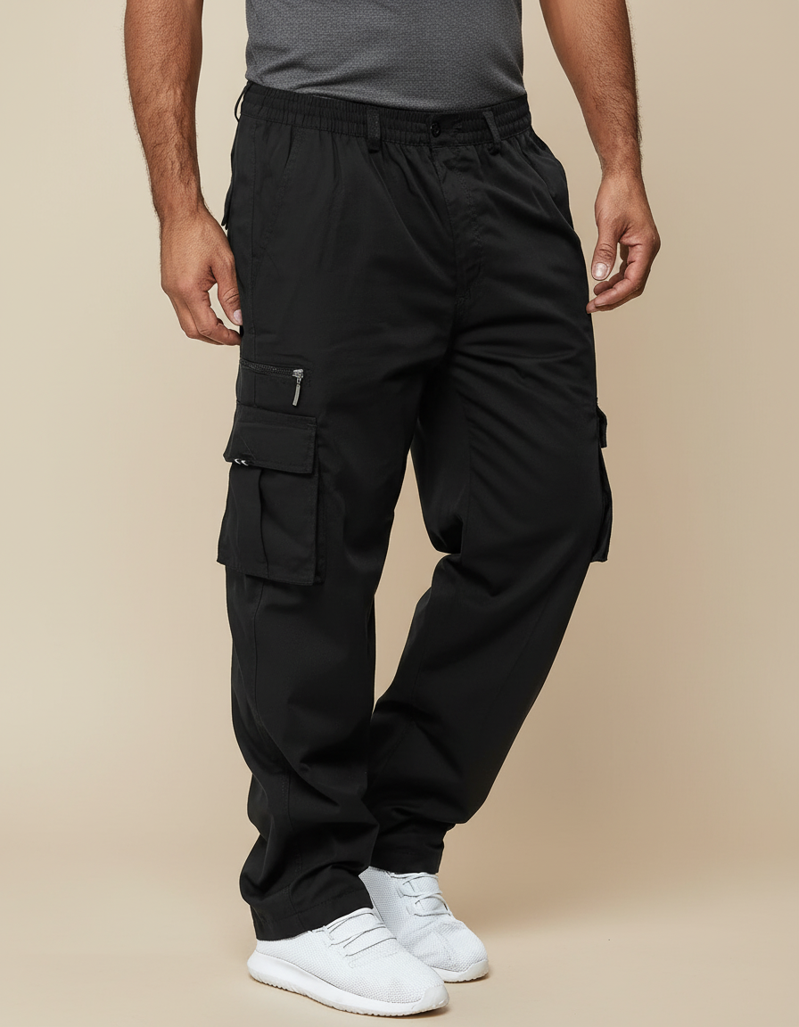Pantalon Cargo Taille Élastique - Noir Polyester