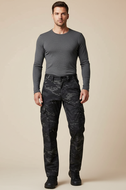 Pantalon Cargo Camouflage Militaire Noir Homme Tactique Multipoches - Toile