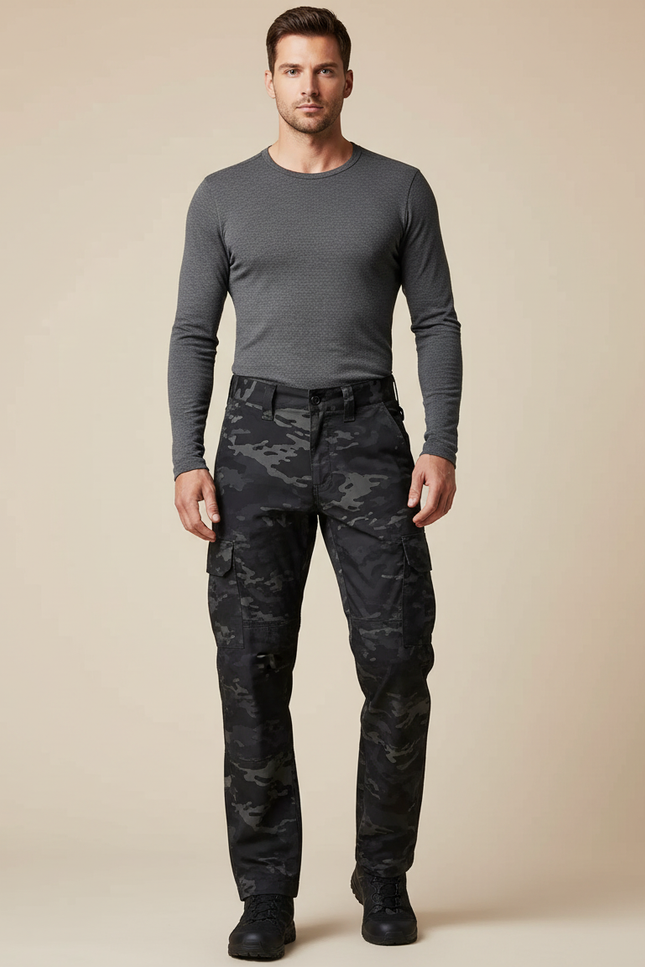 Pantalon Cargo Camouflage Militaire Noir Homme Tactique Multipoches - Toile