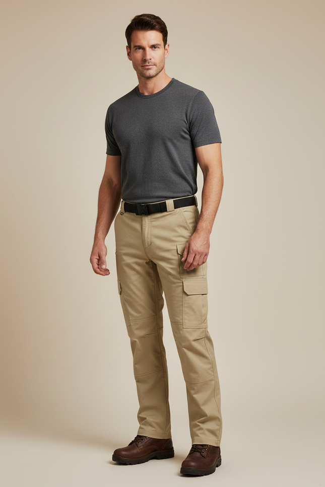Pantalon Cargo Beige Homme Multi-Poches Tactique Coton
