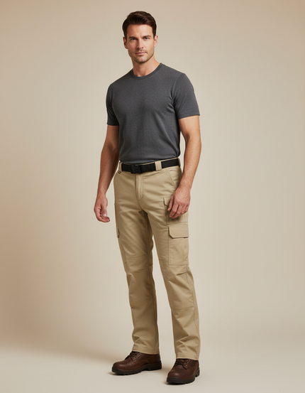 Pantalon Cargo Beige Homme Multi-Poches Tactique Coton